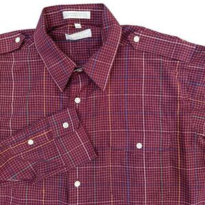 Christian Dior Vintage Windowpane Long Sleeve Dress Shirt Epaulettes‎ Pockets  L